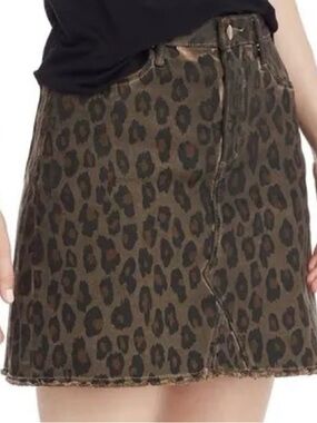 Brown Aqua Leopard Print Midid Skirt